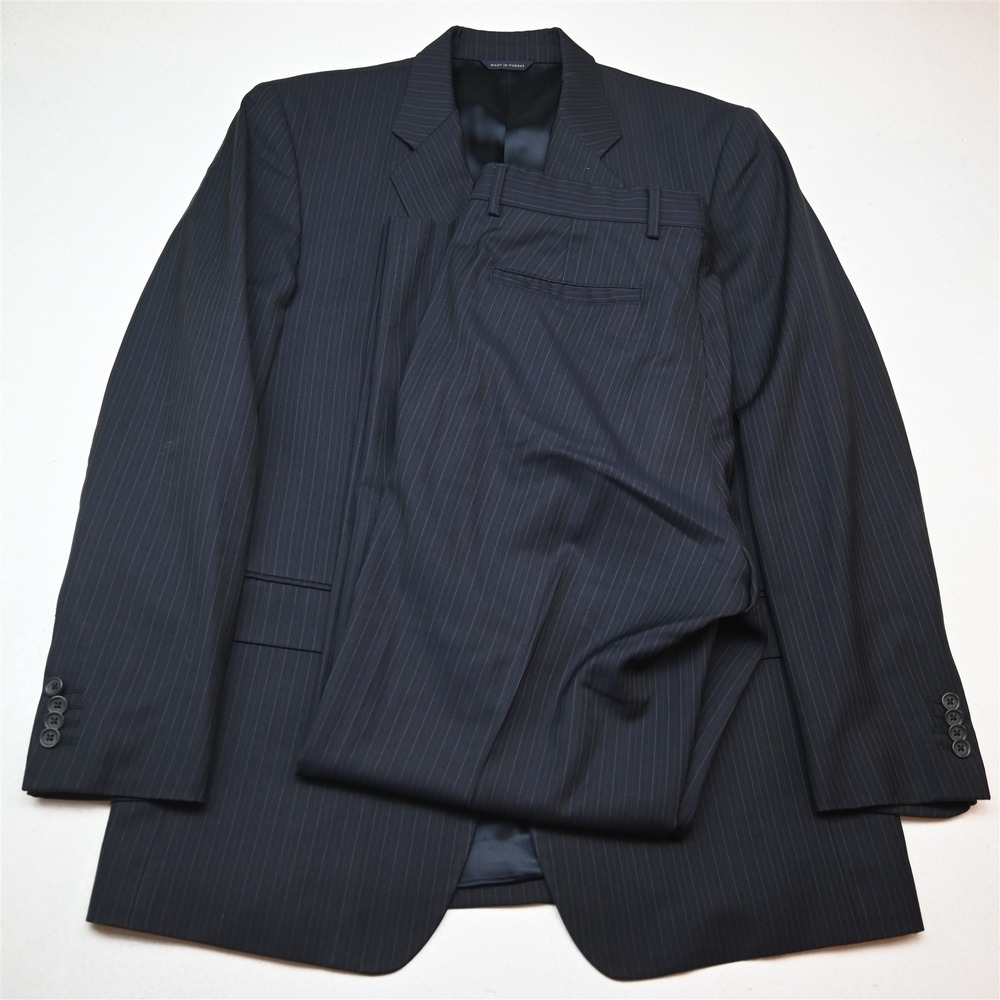 Banana Republic 42R 34x32 Navy Blue Striped Wool Classic Mens Jacket Pants Suit